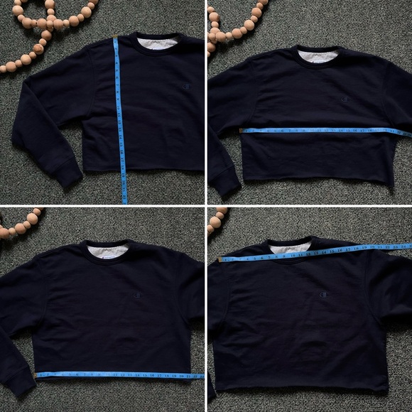 CHAMPION Cropped Raw Hem Navy Blue Crewneck Baggy Sweatshirt Sweater Top Sz M - Picture 16 of 16